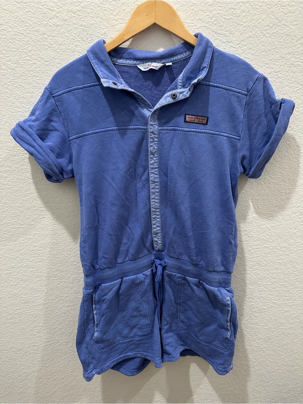 Vineyard Vines Womens Blue French Terry Snap Front Short Sleeve Romper Size M